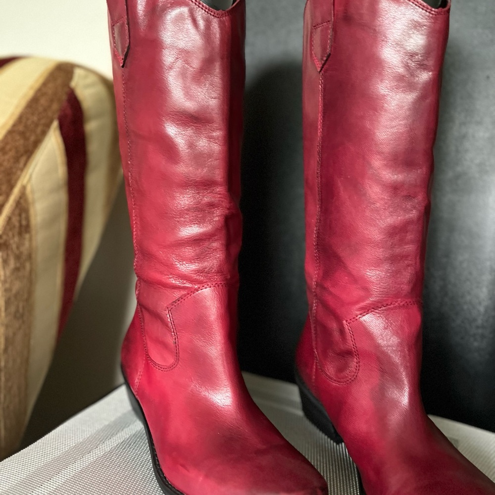 FRANCO SARTO WALINDA NWOT AUTHENTIC OXBLOOD RED SOFT LEATHER WESTERN BOOTS - Picture 7 of 16